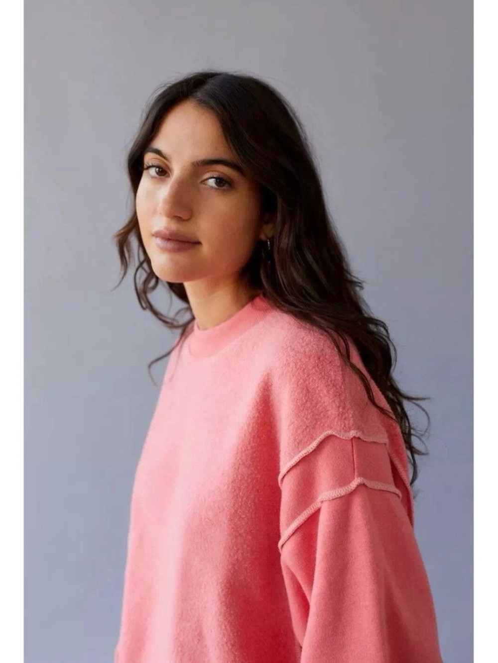 BDG Quincy Pullover Sweatshirt, Coral Pink Crewneck Sweater